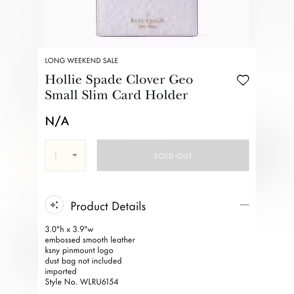 Kate Spade Hollie Spade Clover Geo Small Slim Card Holder - Picture 7 of 7